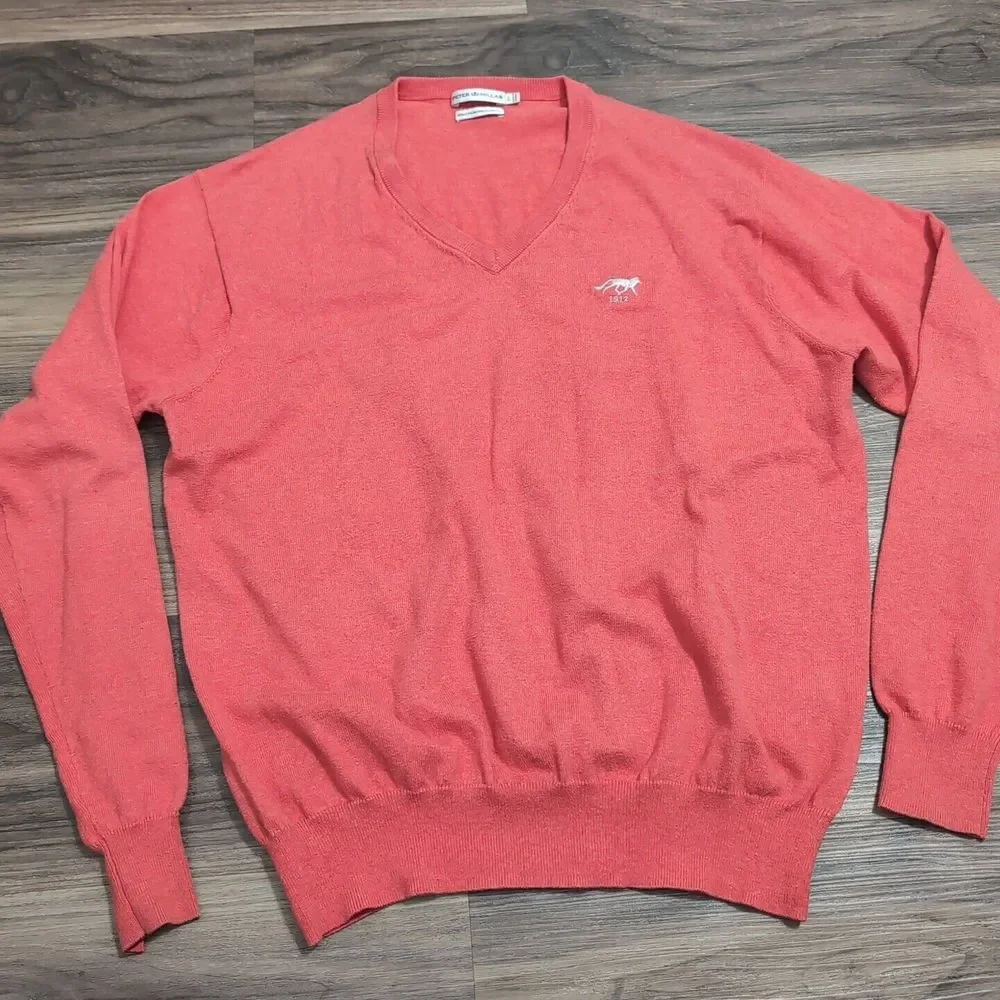 Peter Millar Sweater Men L Luxe Blend 95% Cotton 5%Cashmere V-Neck‎ 1912 Dog S1